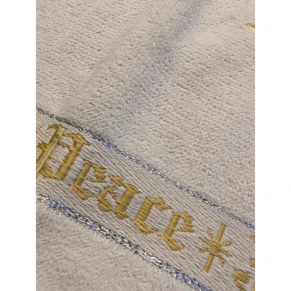 Santens Vtg Christmas Cream Towel Set -Angels, Stars Season's Greetings USA Made